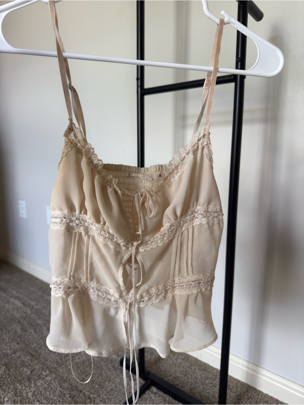 Urban Outfitters Beige Lace-Trim Chiffon Cami
